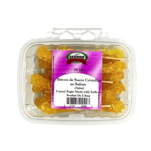 Crystal Sugar Saffron with Stick - Akhavan - 25 pcs ( نبات چوبی زعفرانی اخوان  )